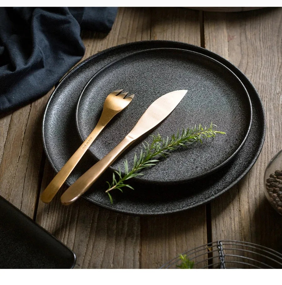 Japanese Style Black Ceramic Plate Set
