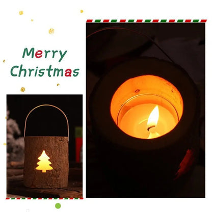 Home Decor Rustic Wood Candlestick Minimalist Decorative Candle Holder Natural with Handle Craft Candelabra Valentine's Day