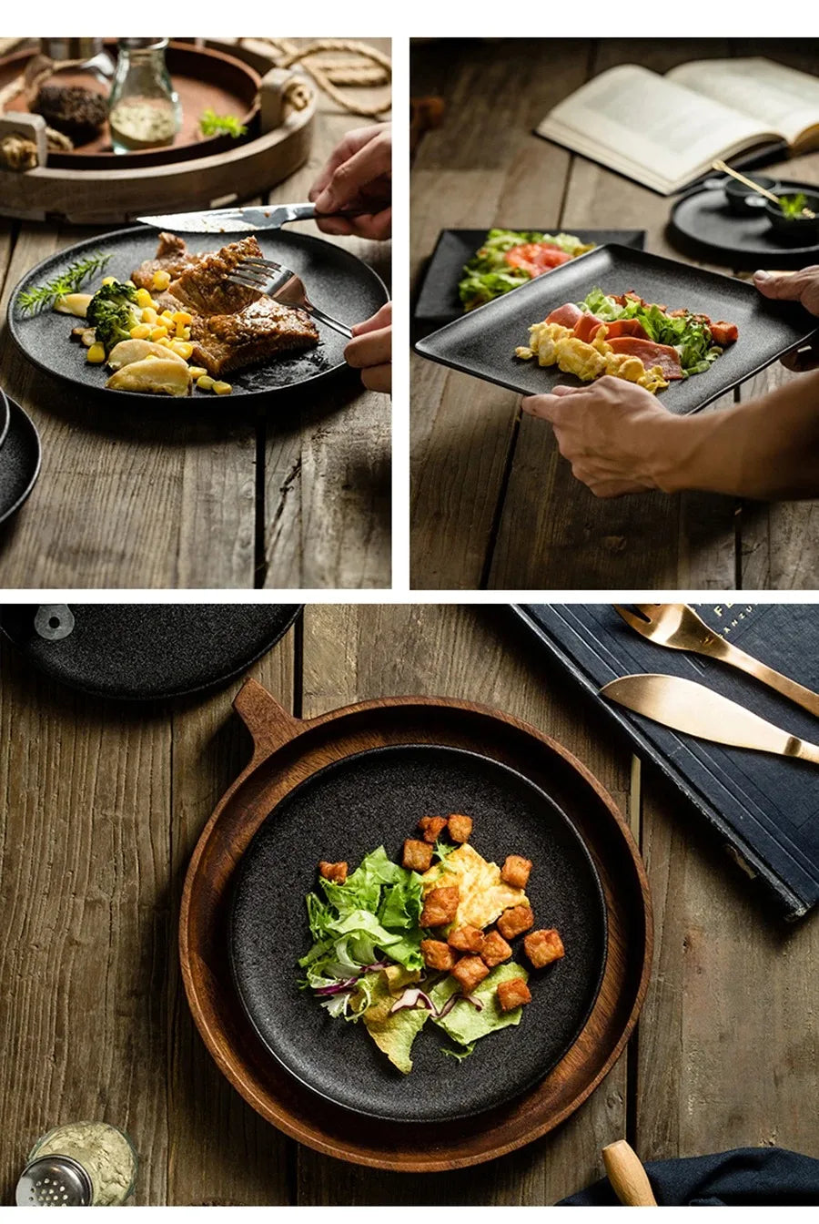 Japanese Style Black Ceramic Plate Set