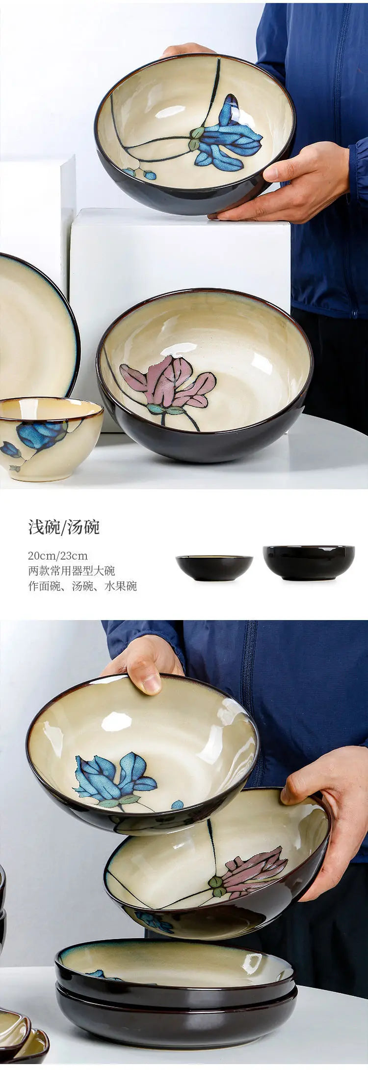 Hand Drawn Mulan Ceramic Plates, Fish Plates, Soup Bowls, Baking Pans, Rice Bowls, Snacks, Creative Retro Round Tableware