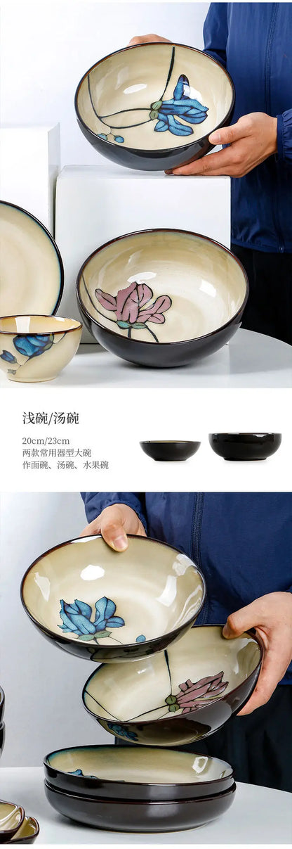Hand Drawn Mulan Ceramic Plates, Fish Plates, Soup Bowls, Baking Pans, Rice Bowls, Snacks, Creative Retro Round Tableware