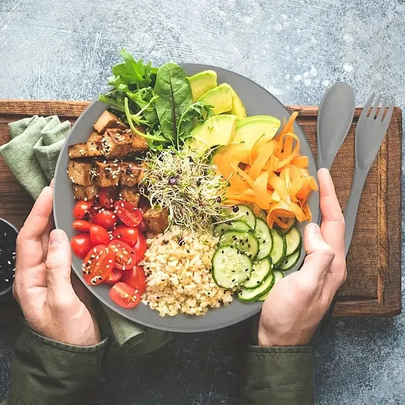 New 16 Pieces/set of Non Fragile Meal Plates, Wheat Straw Dishes, Tableware Set, Microwave Dishwasher, Safe, Reusable Tableware