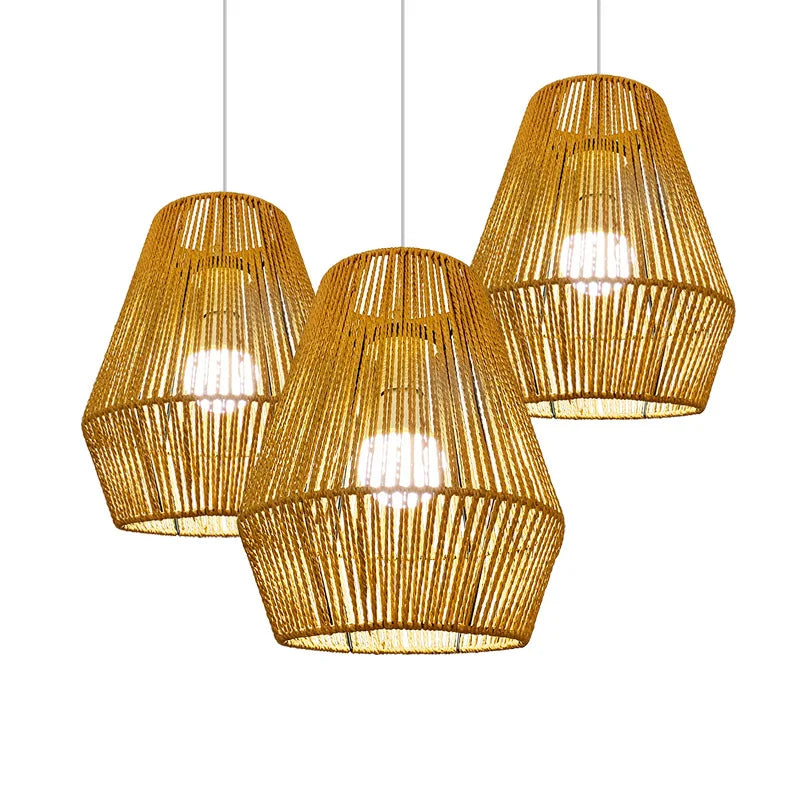 Rattan Pendant Lamp Shade Weaved for Restaurant Bar Bedroom Balcony Pendant Light Simple Retro Hand-woven Rattan