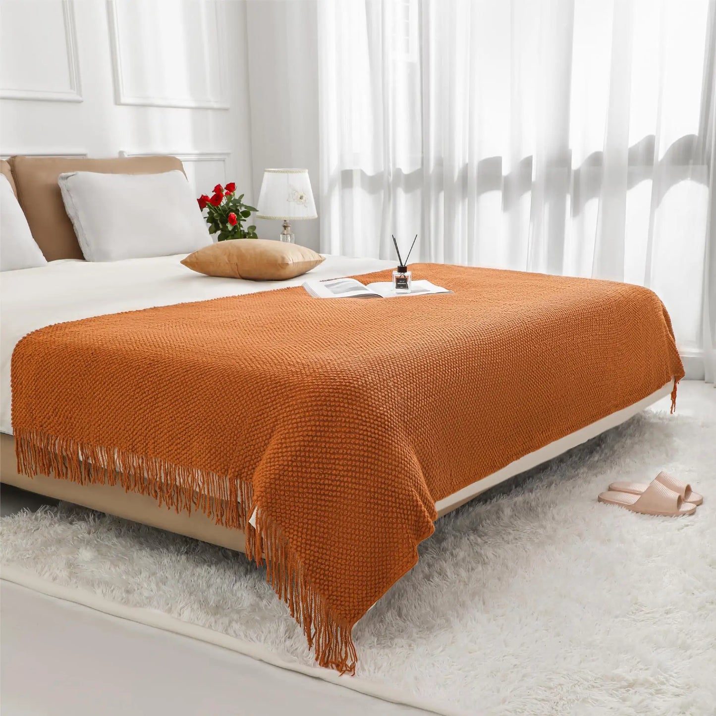 Manta de lujo bohemia y gruesa: decora y calienta tu hogar con elegancia natural