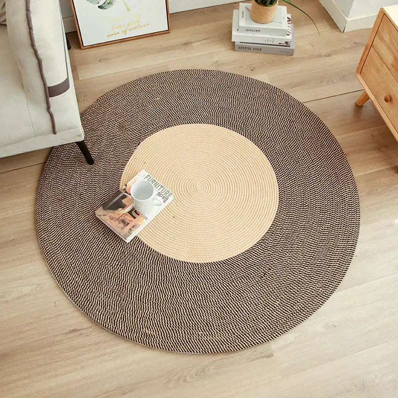 Handmade Round Rug Jute Carpets Woven Rattan Carpet With Tassel for Bedroom Living Room Vintage Linen Cotton Floor Mats