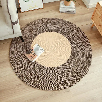 Handmade Round Rug Jute Carpets Woven Rattan Carpet With Tassel for Bedroom Living Room Vintage Linen Cotton Floor Mats