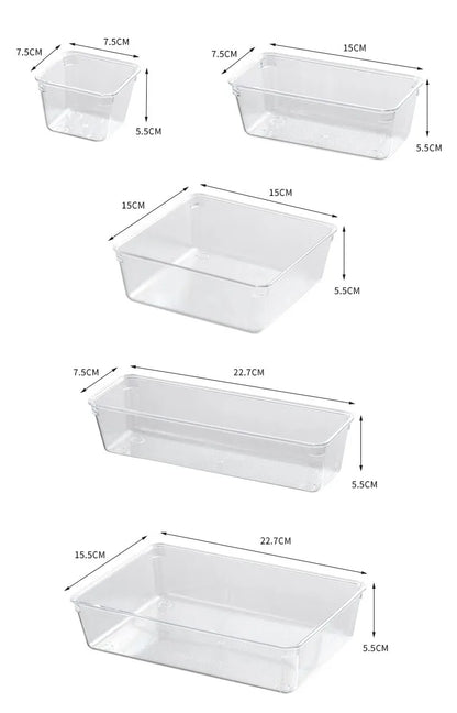 Stackable Acrylic Drawer Organizer - Adjustable Divider Trays for Cosmetics, Modular Makeup Storage Box