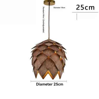 Lustre de madeira maciça com pinhas
