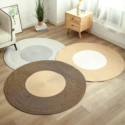 Handmade Round Rug Jute Carpets Woven Rattan Carpet With Tassel for Bedroom Living Room Vintage Linen Cotton Floor Mats