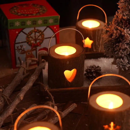 Home Decor Rustic Wood Candlestick Minimalist Decorative Candle Holder Natural with Handle Craft Candelabra Valentine's Day