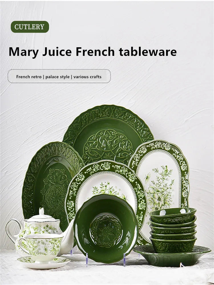 Nuevo juego de vajilla retro con plato de verduras y plato de pescado de cerámica combinado