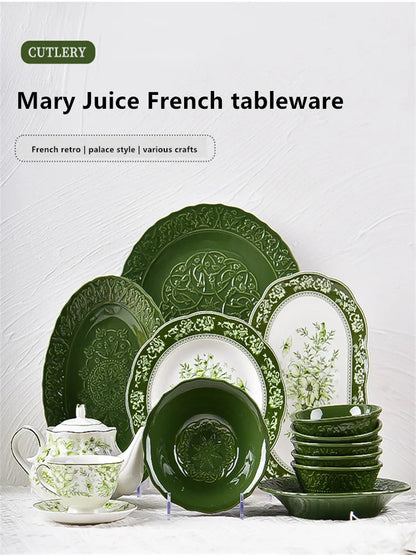 Nuevo juego de vajilla retro con plato de verduras y plato de pescado de cerámica combinado