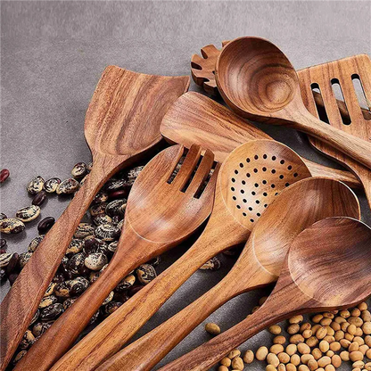 ABJI-Wooden Kitchen Utensils Set,18 Pcs Wooden Spoons For Cooking,Wooden Cooking Utensils,Wooden Spoons For Non-Stick Pan