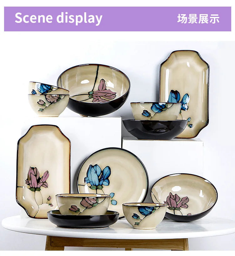 Hand Drawn Mulan Ceramic Plates, Fish Plates, Soup Bowls, Baking Pans, Rice Bowls, Snacks, Creative Retro Round Tableware