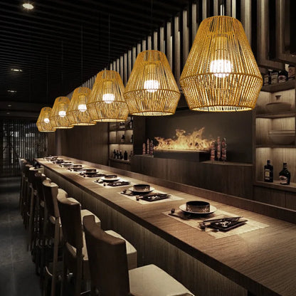 Rattan Pendant Lamp Shade Weaved for Restaurant Bar Bedroom Balcony Pendant Light Simple Retro Hand-woven Rattan
