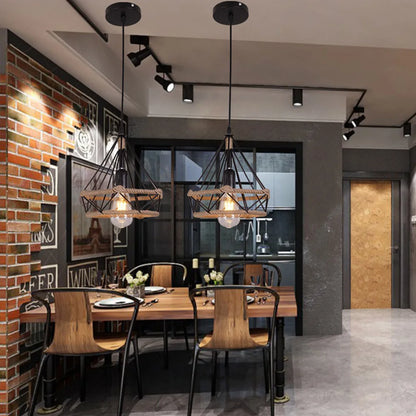 E27 Industrial Lighting Loft Pendant Light Vintage Lamp Shade Loft Coffee Bar Kitchen Hanging Pendant Light Metal and Hemp Rope