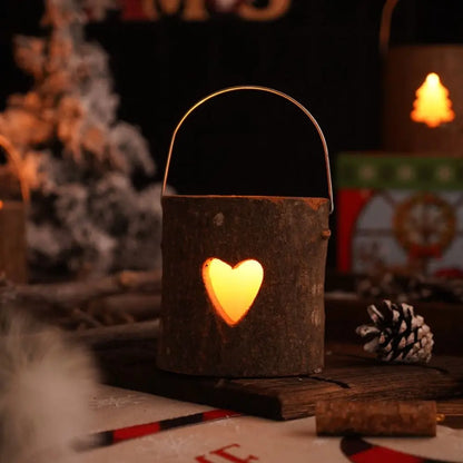 Home Decor Rustic Wood Candlestick Decorative Natural Craft Candelabra with Handle Minimalist Candle Holder Gift