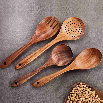 ABJI-Wooden Kitchen Utensils Set,18 Pcs Wooden Spoons For Cooking,Wooden Cooking Utensils,Wooden Spoons For Non-Stick Pan