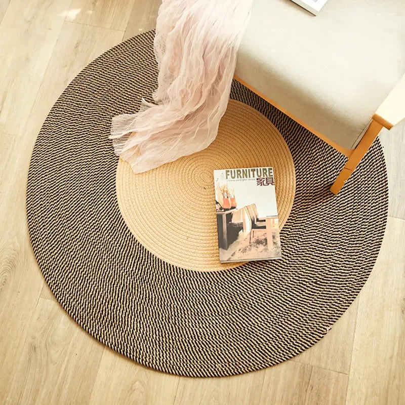 Handmade Round Rug Jute Carpets Woven Rattan Carpet With Tassel for Bedroom Living Room Vintage Linen Cotton Floor Mats