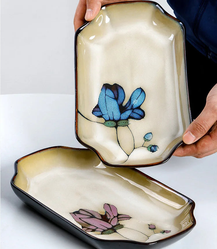 Hand Drawn Mulan Ceramic Plates, Fish Plates, Soup Bowls, Baking Pans, Rice Bowls, Snacks, Creative Retro Round Tableware