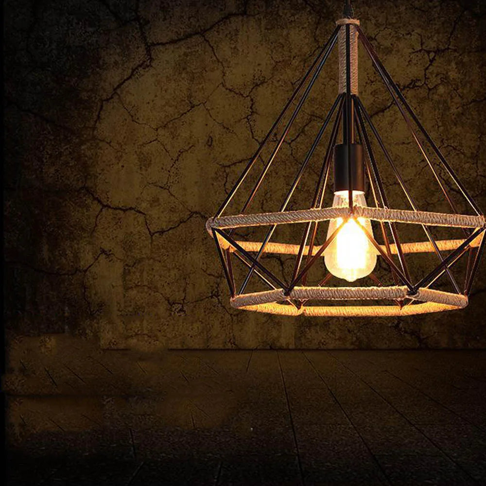 E27 Industrial Lighting Loft Pendant Light Vintage Lamp Shade Loft Coffee Bar Kitchen Hanging Pendant Light Metal and Hemp Rope