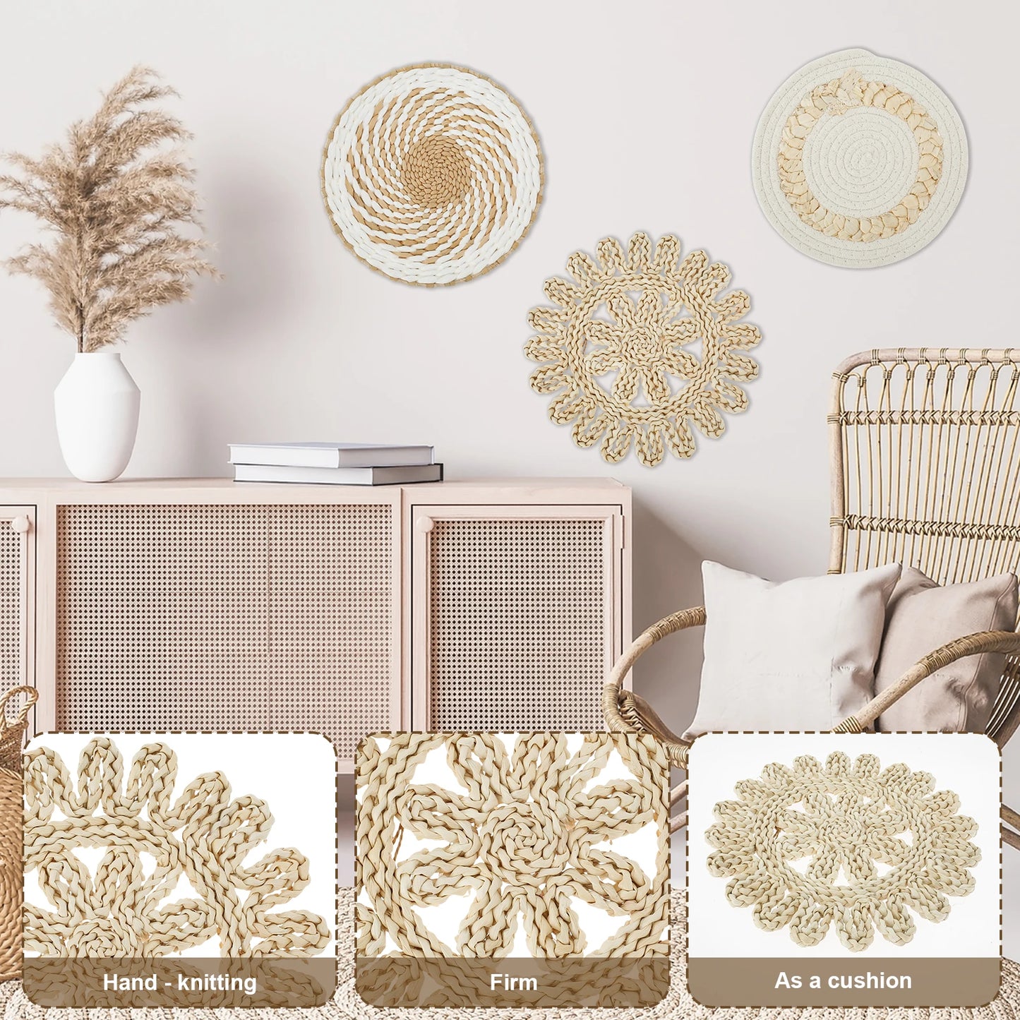 11Pcs Woven Wall Basket Decor Decorative Rattan Wicker Wall Decor Handmade Wicker Wall Baskets Aesthetic Wall Basket Decor Woven