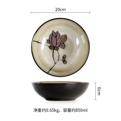 Hand Drawn Mulan Ceramic Plates, Fish Plates, Soup Bowls, Baking Pans, Rice Bowls, Snacks, Creative Retro Round Tableware