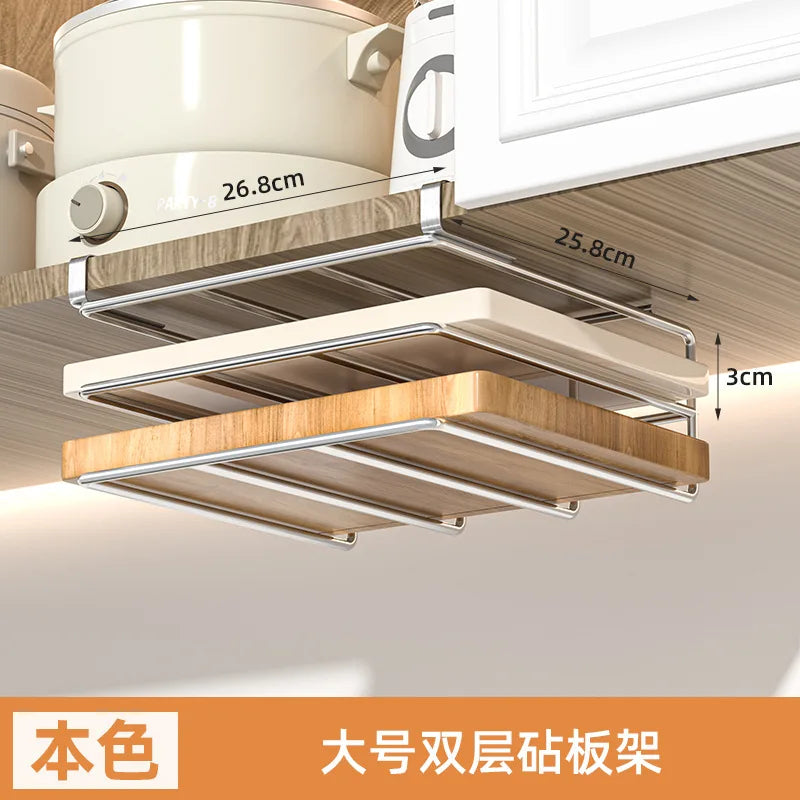 "SpaceSaver Hanging Rack – Sleek Under-Cabinet Storage for Pots, Covers & Kitchen Tools