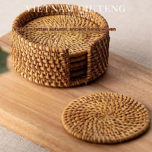 Handmade Rattan Table Mat Creative Placemat Heat Insulating Non-Slip Coaster for Dining Table Bowl Plate