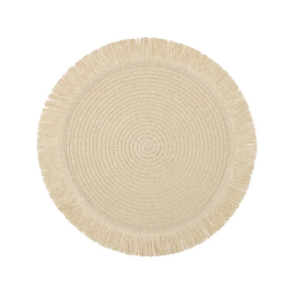 Round Braided Placemats Fringe Paper Table Mats Hand Woven Non-slip Insulation Place Mats Tea Cup Pad Dining Table Decorations