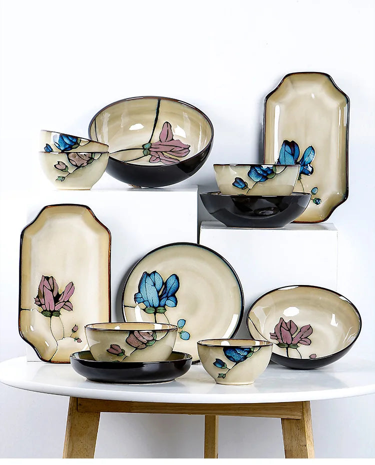 Hand Drawn Mulan Ceramic Plates, Fish Plates, Soup Bowls, Baking Pans, Rice Bowls, Snacks, Creative Retro Round Tableware