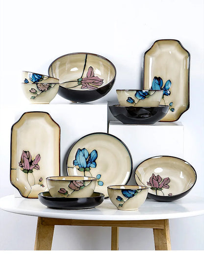 Hand Drawn Mulan Ceramic Plates, Fish Plates, Soup Bowls, Baking Pans, Rice Bowls, Snacks, Creative Retro Round Tableware