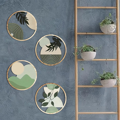 4 piezas de decoración de pared de madera bohemia, esculturas colgantes rústicas huecas para sala de estar, dormitorio y patio al aire libre.