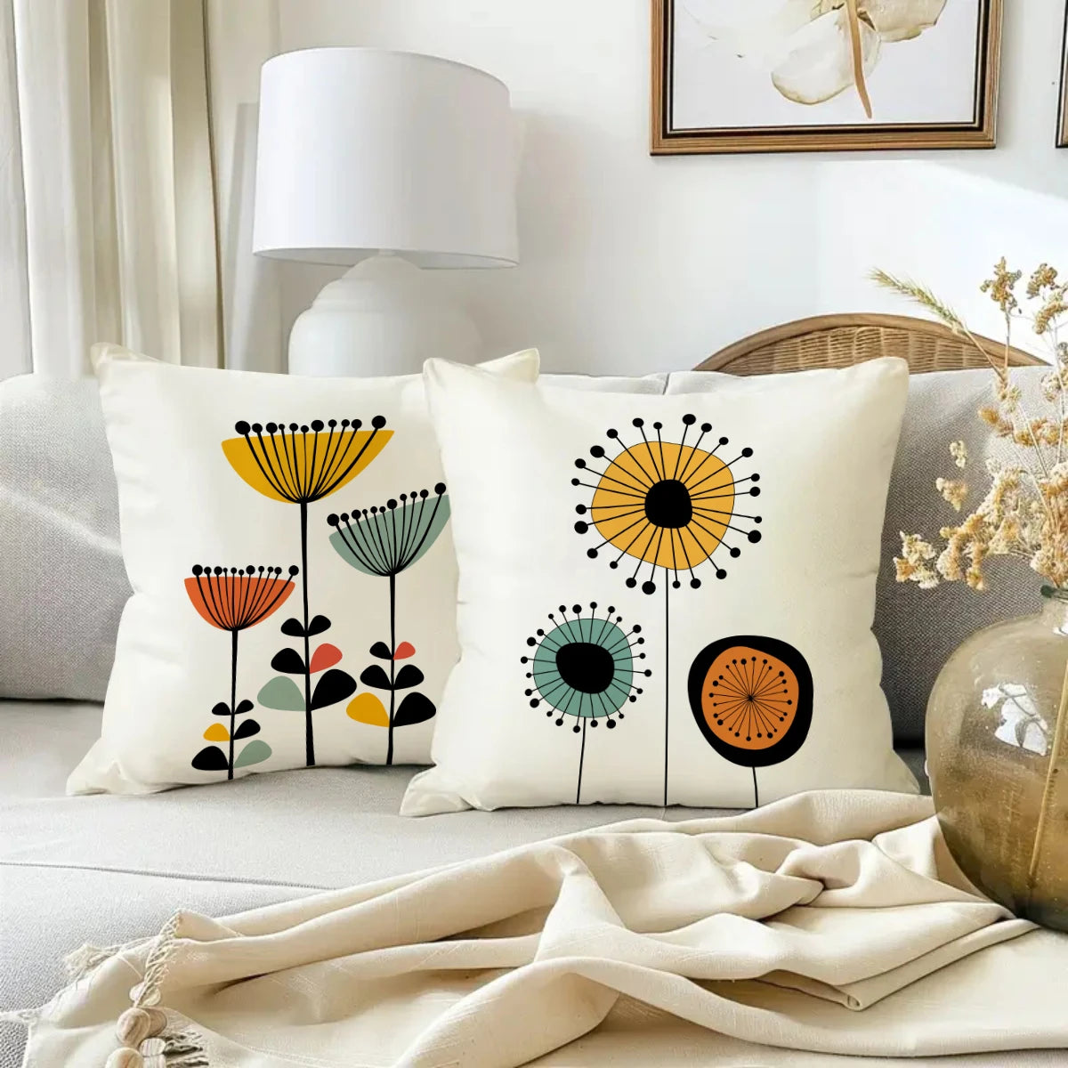 1/4pcs Floral and plant printed pillow cover, Bohemian room living room sofa decoration cushion cover (without pillow core)