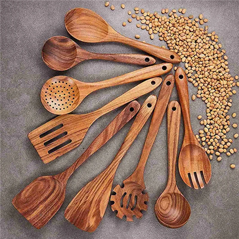 ABJI-Wooden Kitchen Utensils Set,18 Pcs Wooden Spoons For Cooking,Wooden Cooking Utensils,Wooden Spoons For Non-Stick Pan