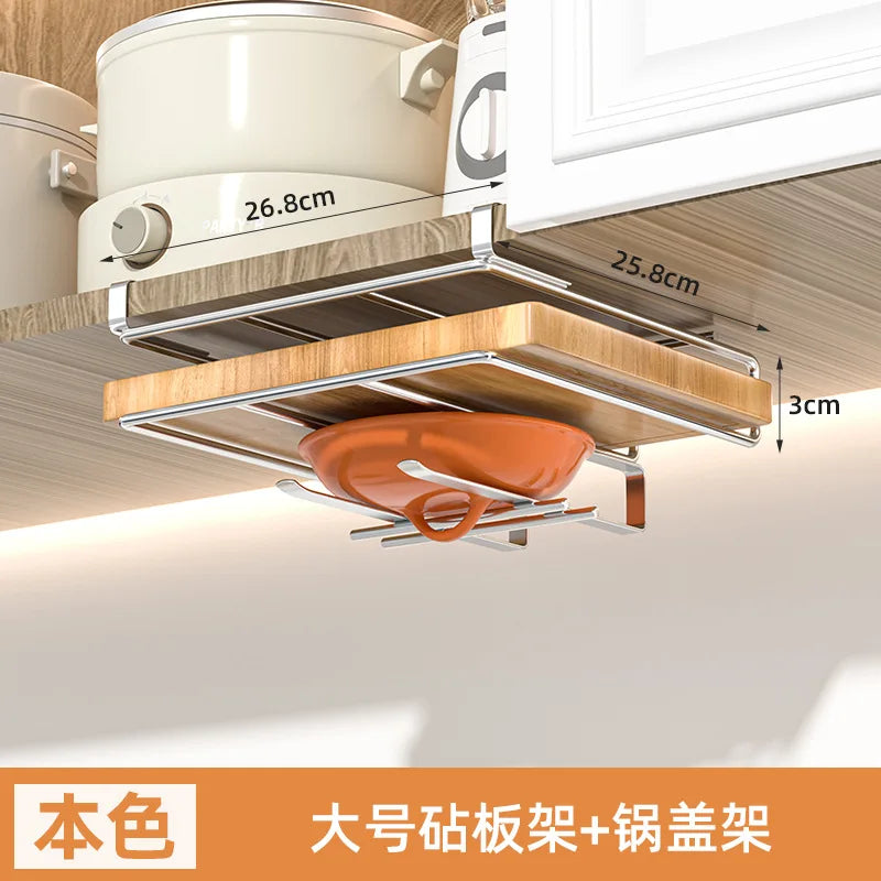 "SpaceSaver Hanging Rack – Sleek Under-Cabinet Storage for Pots, Covers & Kitchen Tools