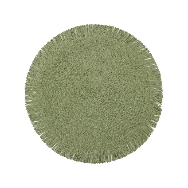 Round Braided Placemats Fringe Paper Table Mats Hand Woven Non-slip Insulation Place Mats Tea Cup Pad Dining Table Decorations