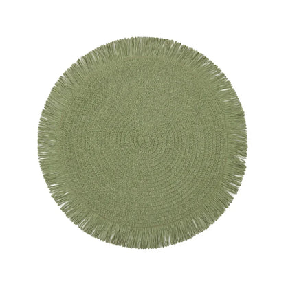 Round Braided Placemats Fringe Paper Table Mats Hand Woven Non-slip Insulation Place Mats Tea Cup Pad Dining Table Decorations