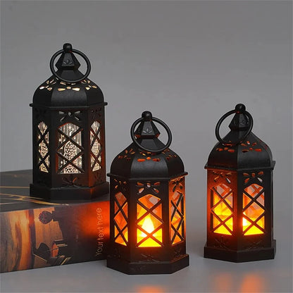 Retro Desktop Lamp - Halloween Ambient Decor & Creative Gift, Hexagonal LED Wind/Candle Lamp, Portable Pony Lamp