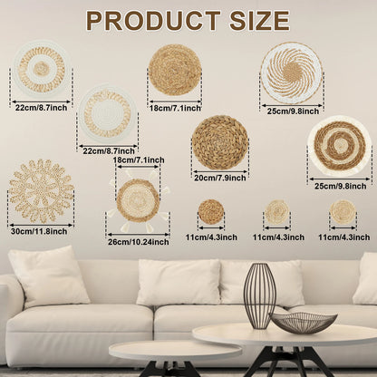 11Pcs Woven Wall Basket Decor Decorative Rattan Wicker Wall Decor Handmade Wicker Wall Baskets Aesthetic Wall Basket Decor Woven