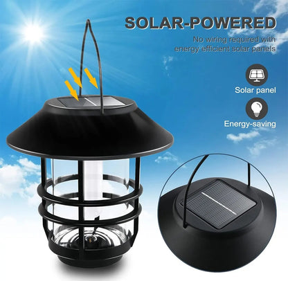 1pcs Solar Hanging Lantern Outdoor Flickering Flames Waterproof Heavy Glass Stainless Solar Outdoor Light for Wall Fence Patio P
