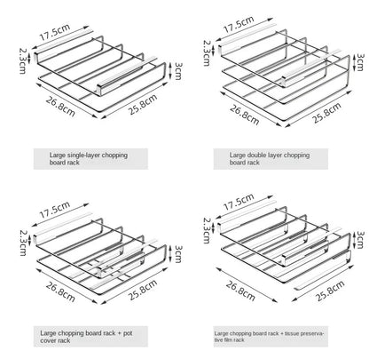 "SpaceSaver Hanging Rack – Sleek Under-Cabinet Storage for Pots, Covers & Kitchen Tools