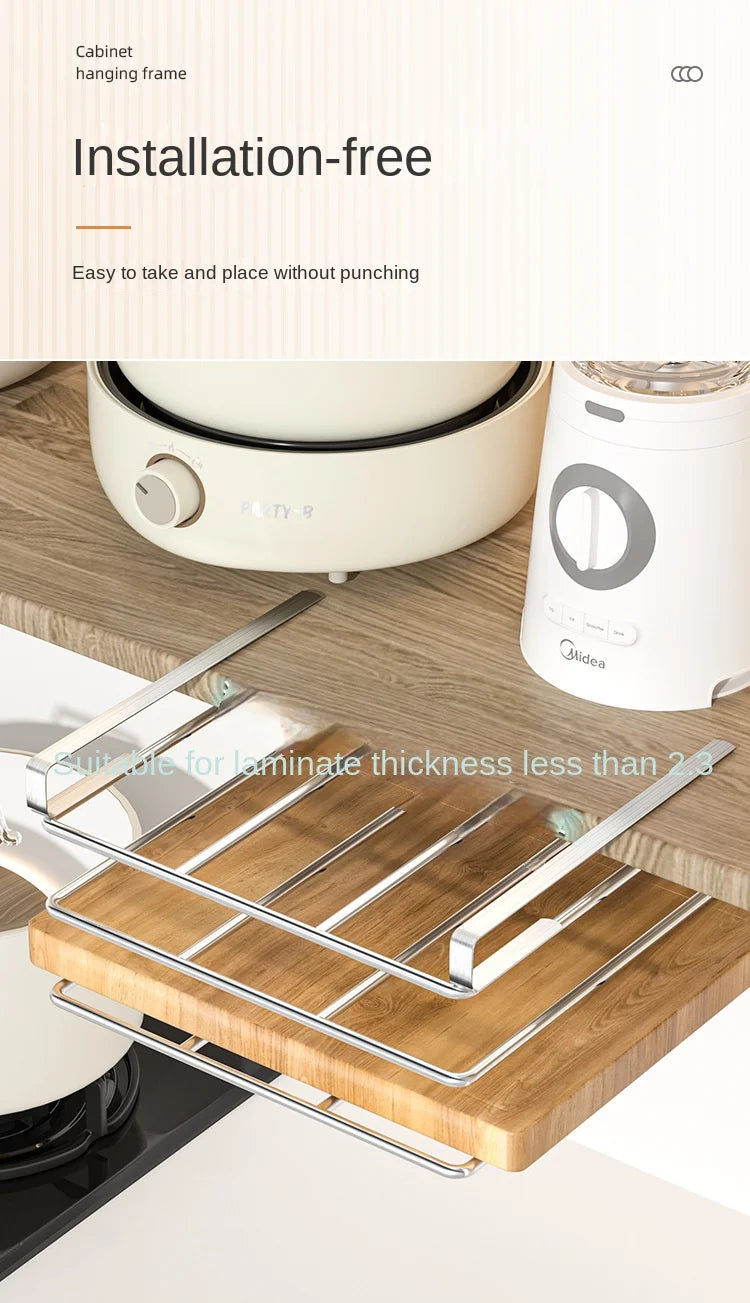 "SpaceSaver Hanging Rack – Sleek Under-Cabinet Storage for Pots, Covers & Kitchen Tools