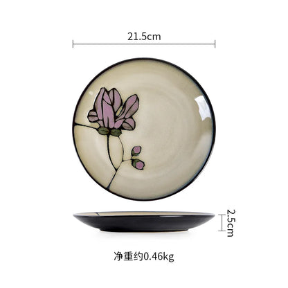 Hand Drawn Mulan Ceramic Plates, Fish Plates, Soup Bowls, Baking Pans, Rice Bowls, Snacks, Creative Retro Round Tableware