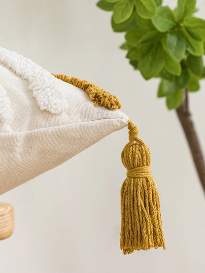 1pc yellow geometric arc pattern cotton sail pillow cover with bohemian style suitable for sofas, living rooms, bedrooms, beds