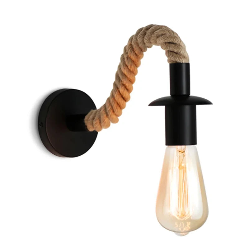 Luminária de parede retrô em corda de cânhamo