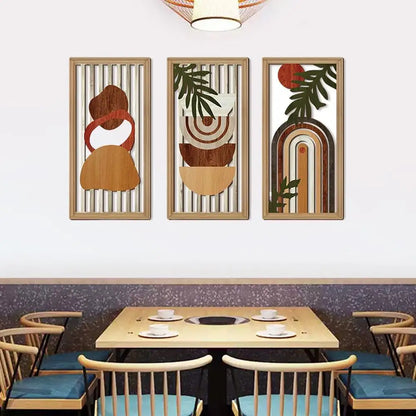 Modern Line Hollow Wooden Art Wall Decor Abstract Geometric Wall Sculptures Banana Leaves Bohemian Wall Art Decor