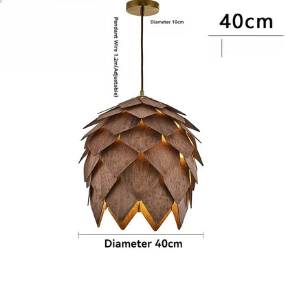 Lustre de madeira maciça com pinhas