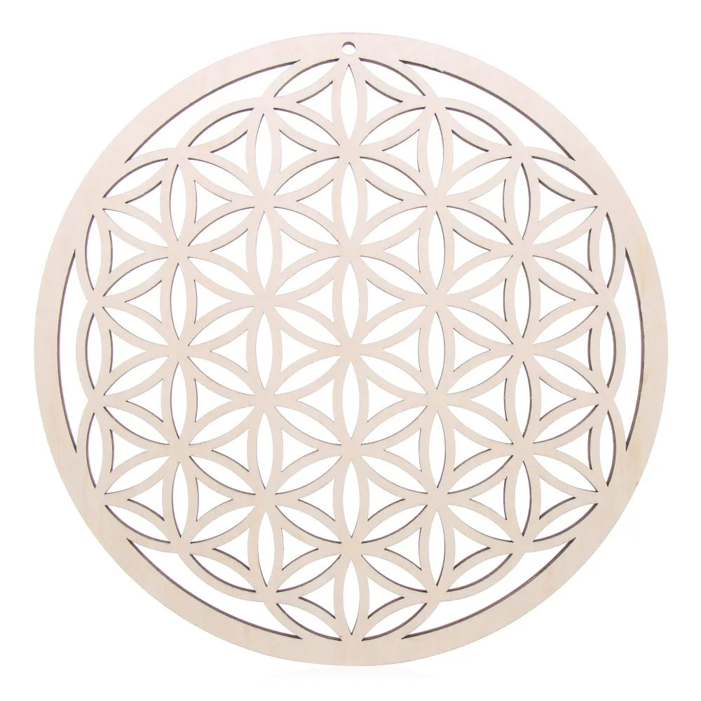 Wooden Wall Art Home Decor Flower Of Life Energy Mat Decorative Boards Crafts Slice Wood Base Coasters Sacred Geometry Ornament