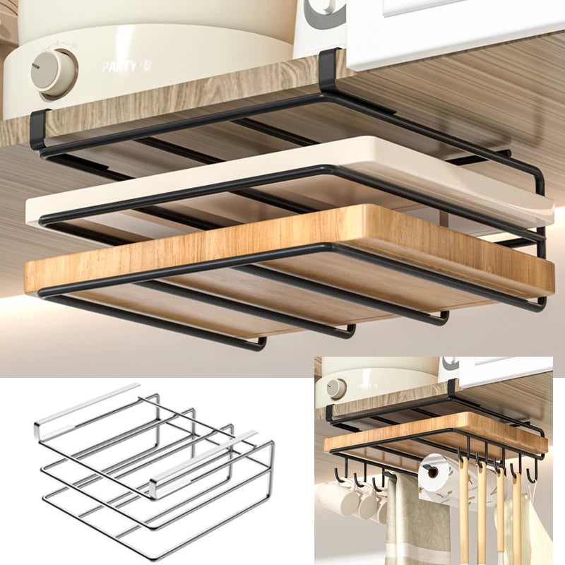 "SpaceSaver Hanging Rack – Sleek Under-Cabinet Storage for Pots, Covers & Kitchen Tools